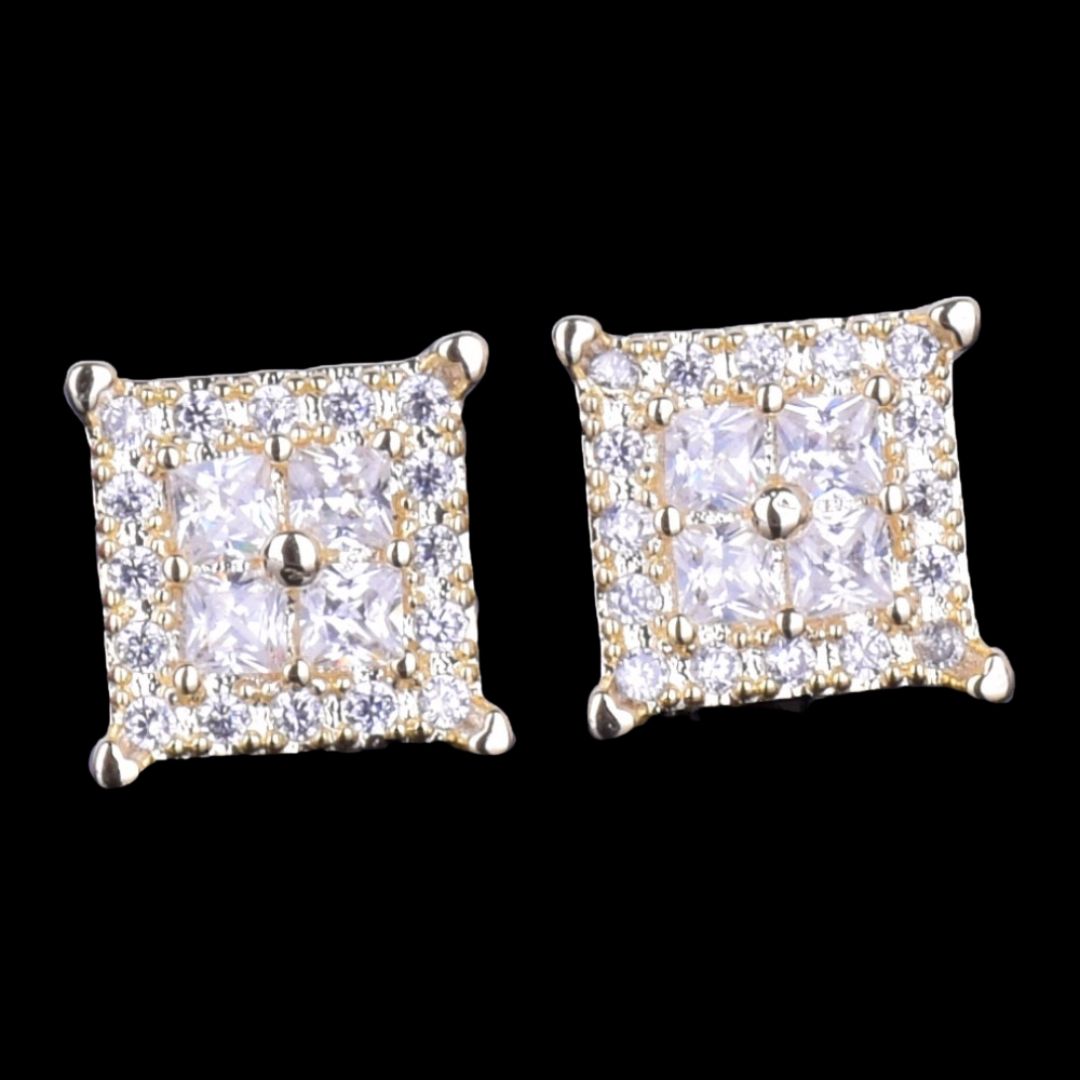 12MM Square Special Cut Shiny Screw Back Unisex Iced Out Earring