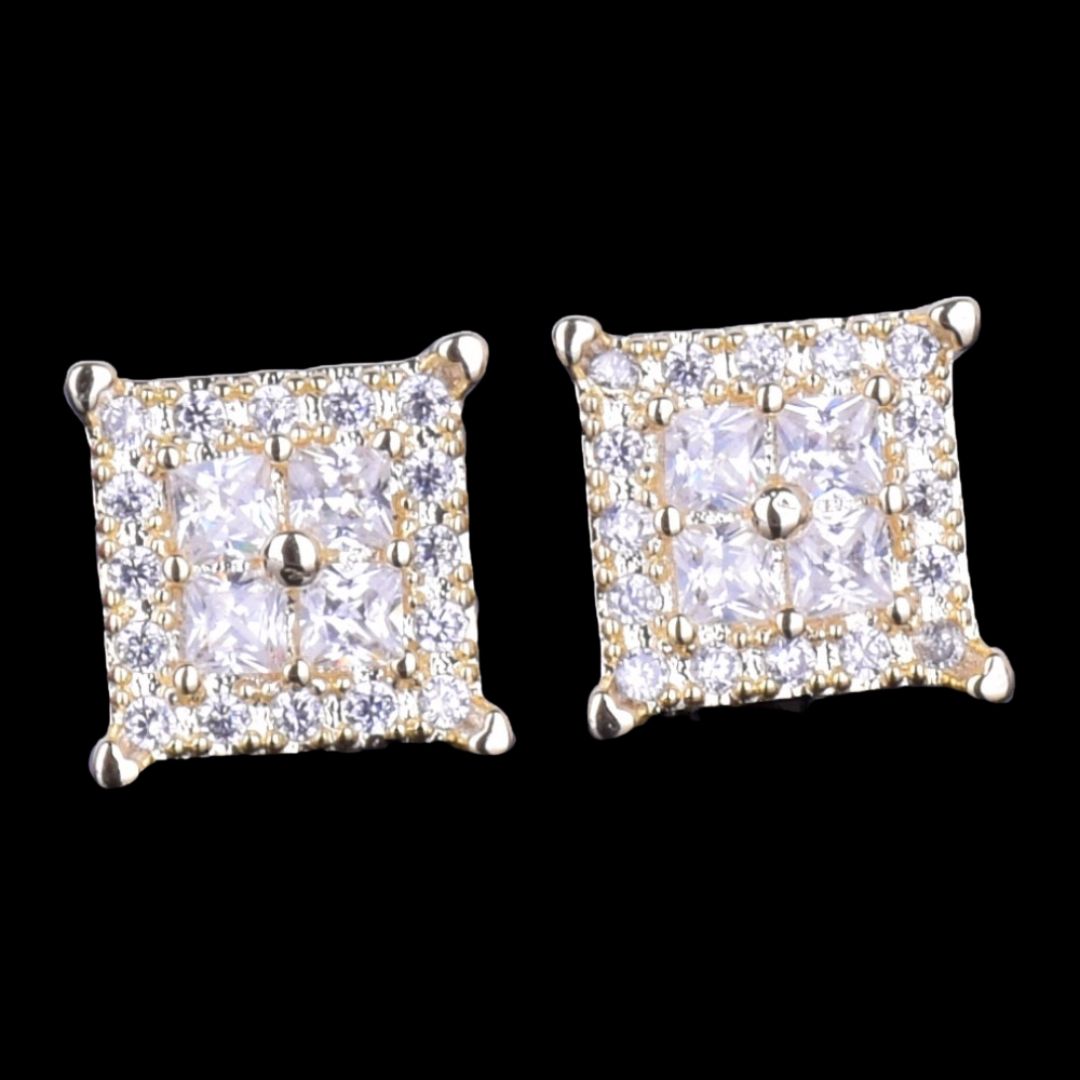 12MM Square Shiny Screw Back Iced Out Diamond Stud Earrings