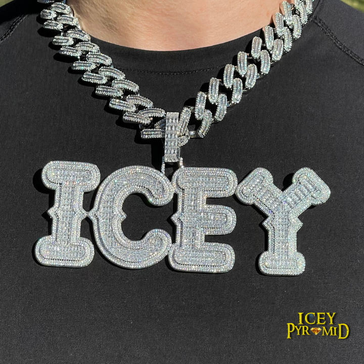 Cursive Two Layers Iced Out Personalized Custom Name Necklace Pendant