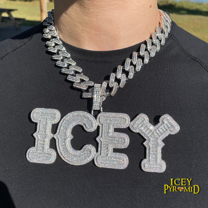 Cursive Two Layers Iced Out Personalized Custom Name Necklace Pendant