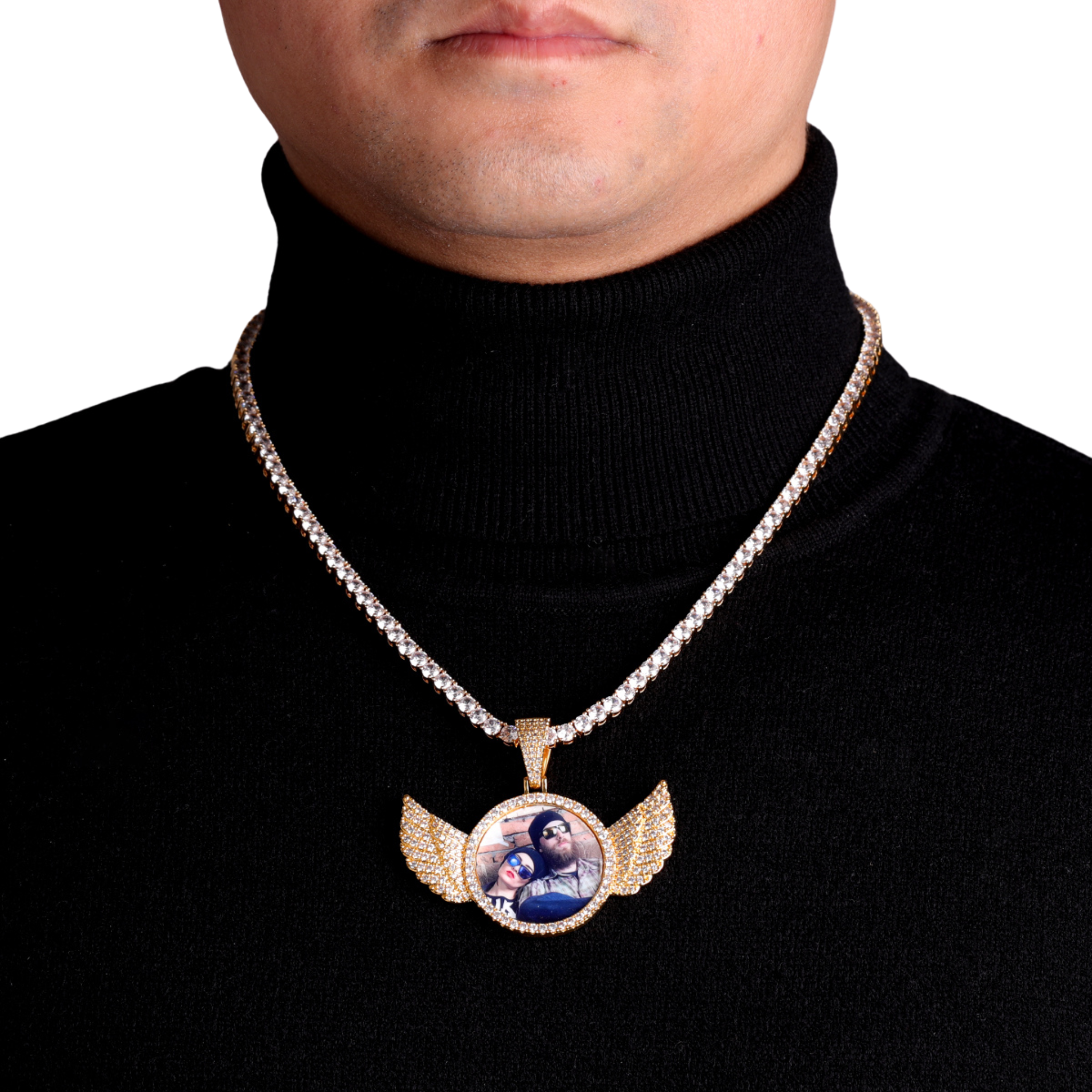 Wings Pave Charm Tennis Custom Photo Picture Pendant Necklace