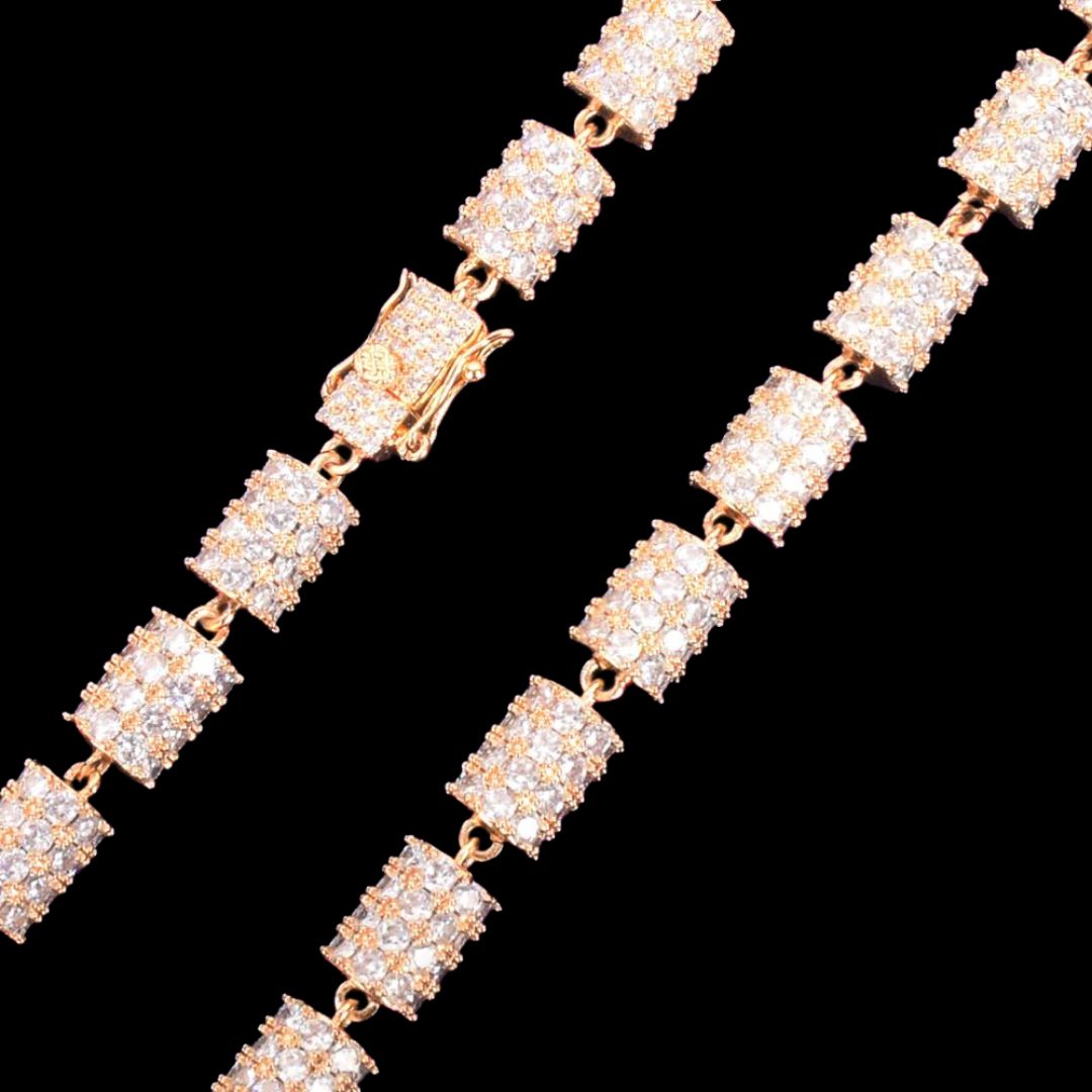 10MM New Design Diamond Wheel Baguette Cut Iced Out Chain Necklace
