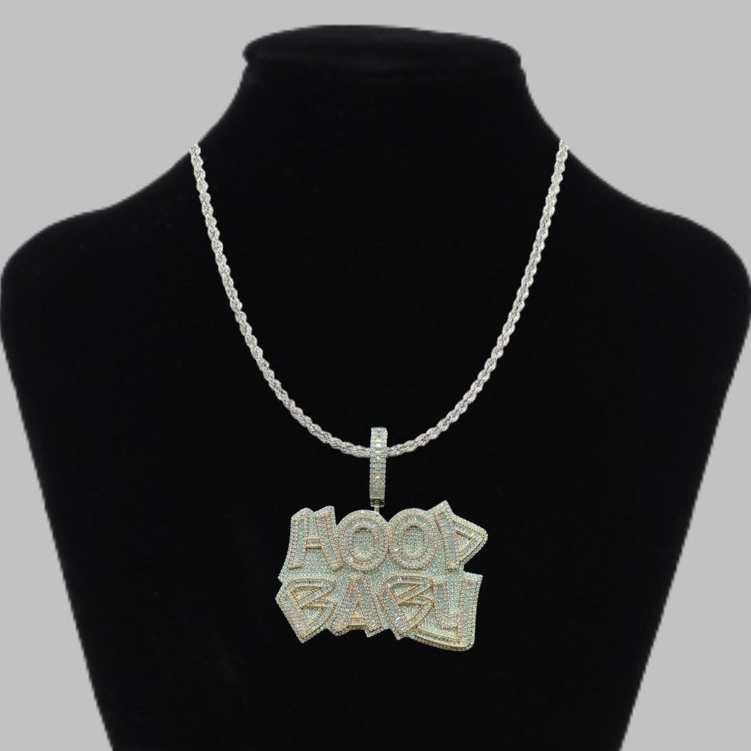 Hood Baby Duo Color Iced Out Letter Diamond Pendant Necklace