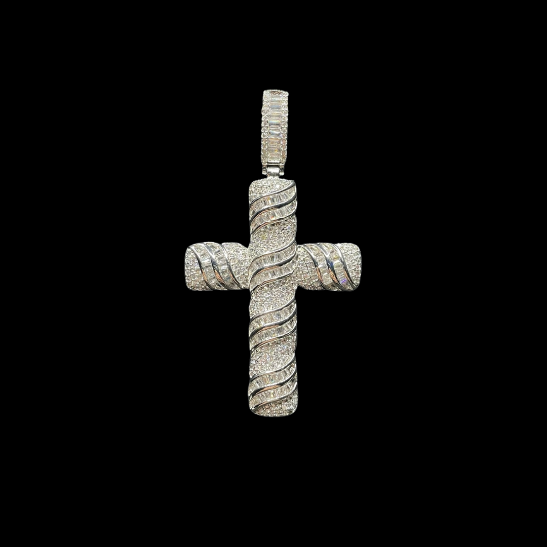 Cross Baguette Steel Edition Iced Out Diamond Pendant