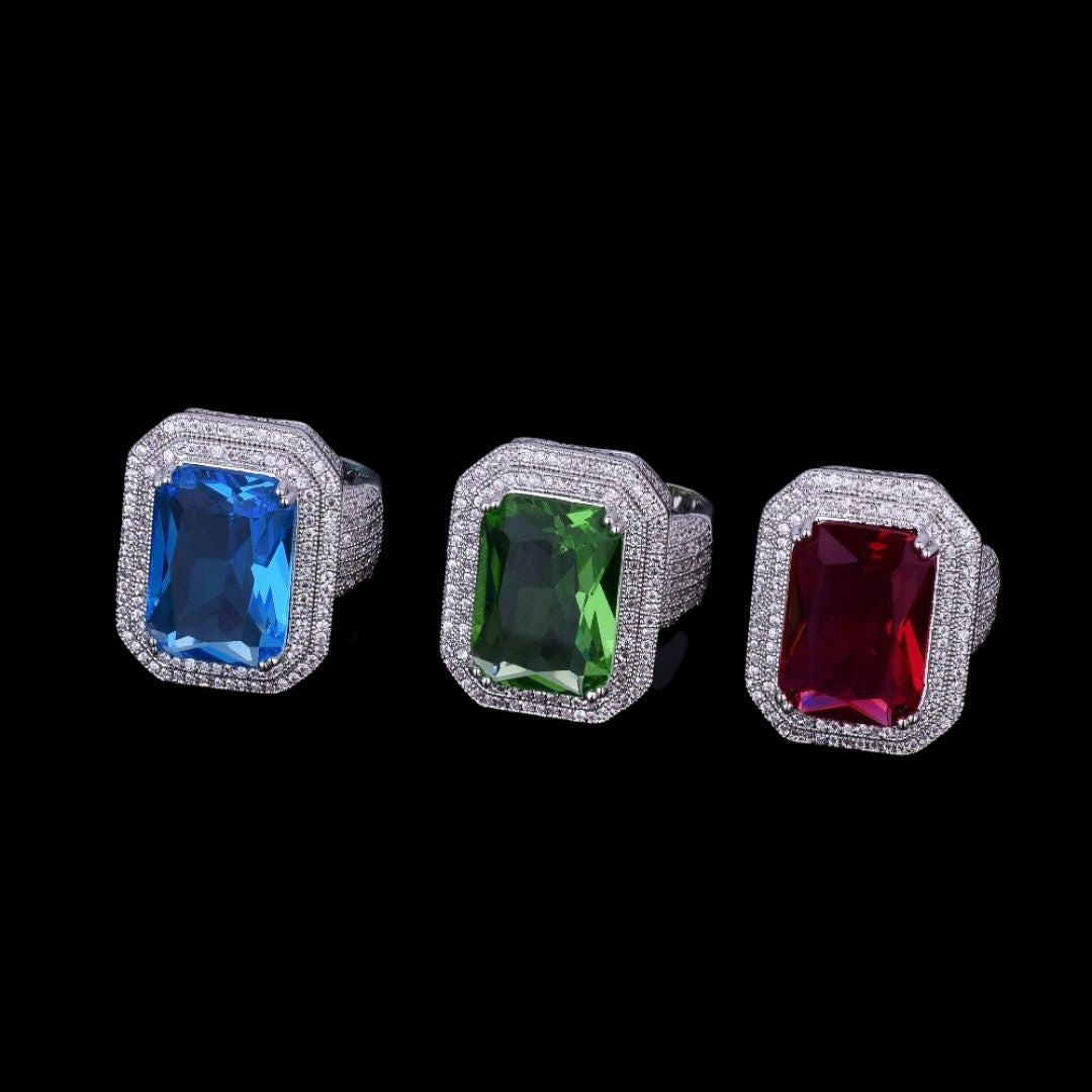 Emerald Stones Edition Tennis Around Variety Colors Iced Out Rings
