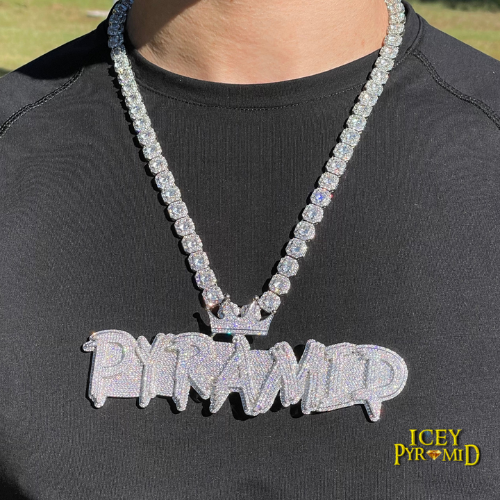 White Gold Edition Crown Bail Rapper Iced Out Personalized Custom Name Necklace Pendant