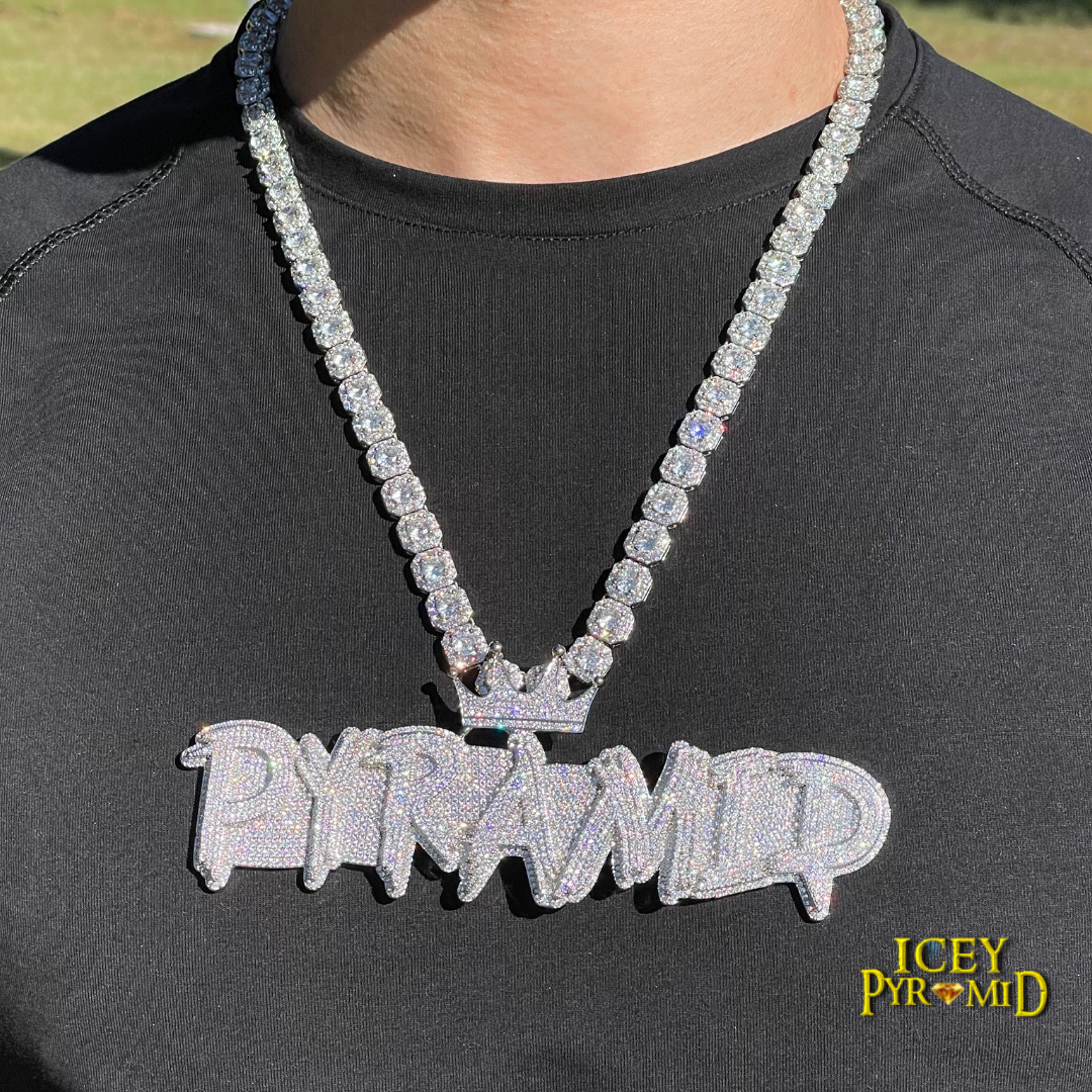 White Gold Edition Crown Bail Rapper Iced Out Personalized Custom Name Necklace Pendant