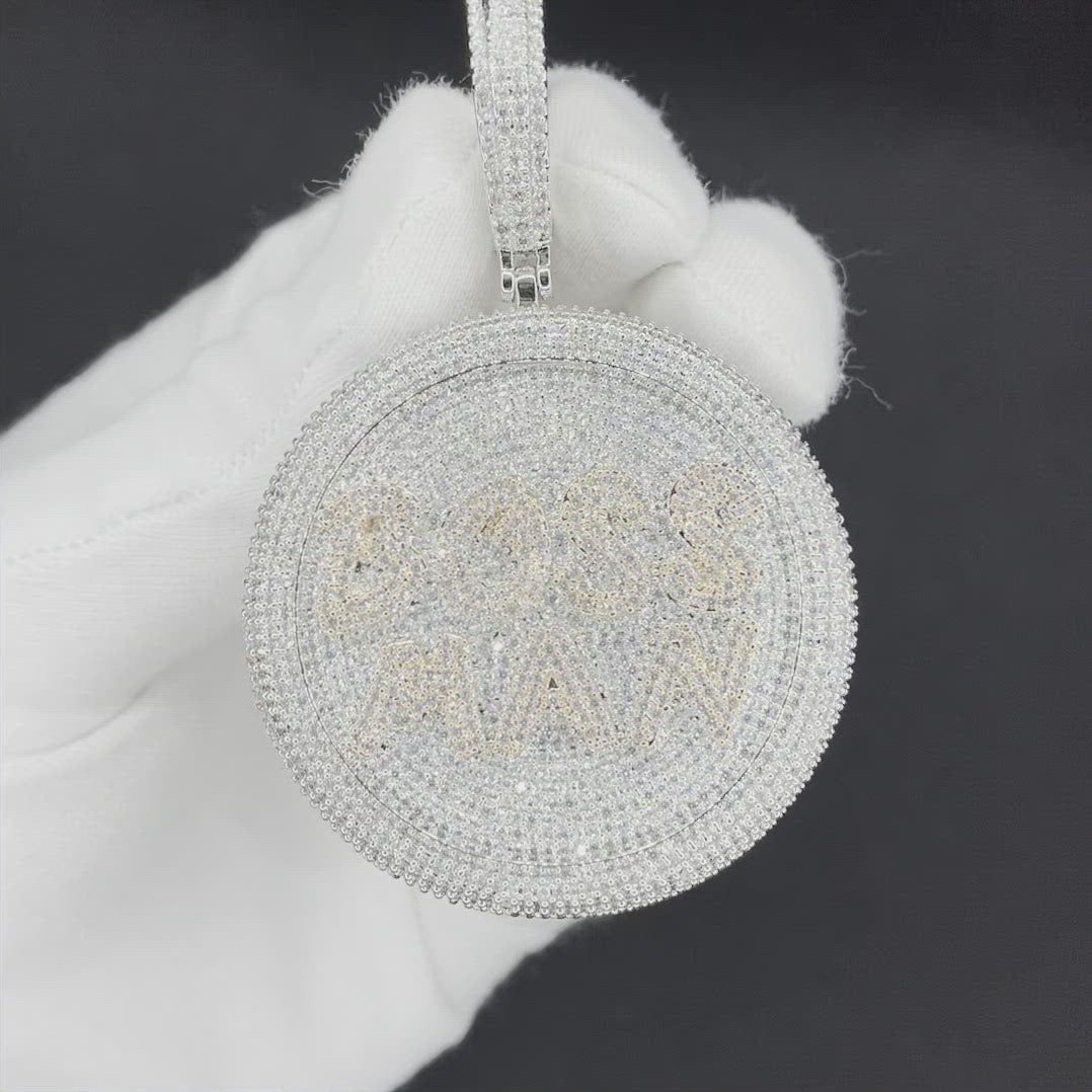 Boss Man Two Tone Round Iced Out Letter Diamond Pendant Necklace