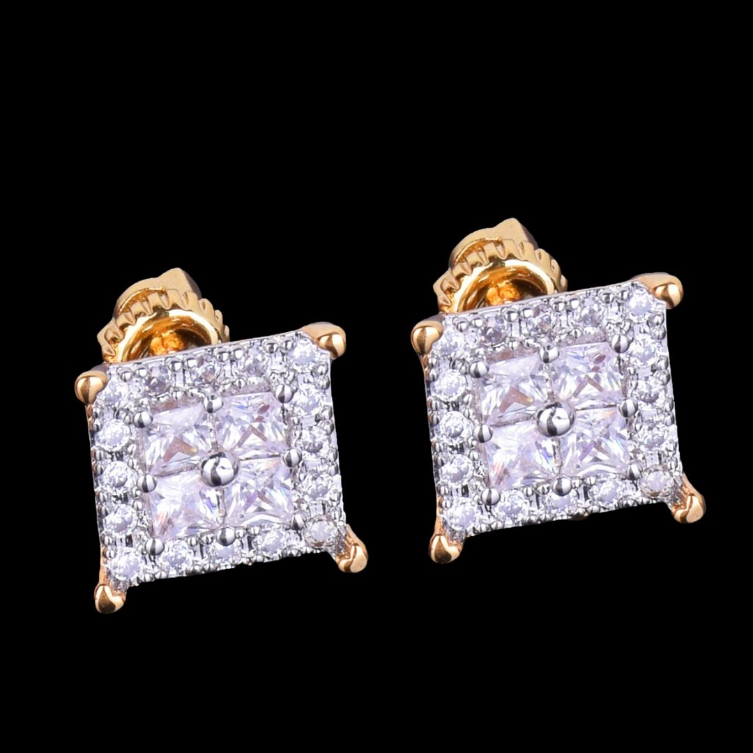 12MM Square Shiny Screw Back Iced Out Stud Earrings