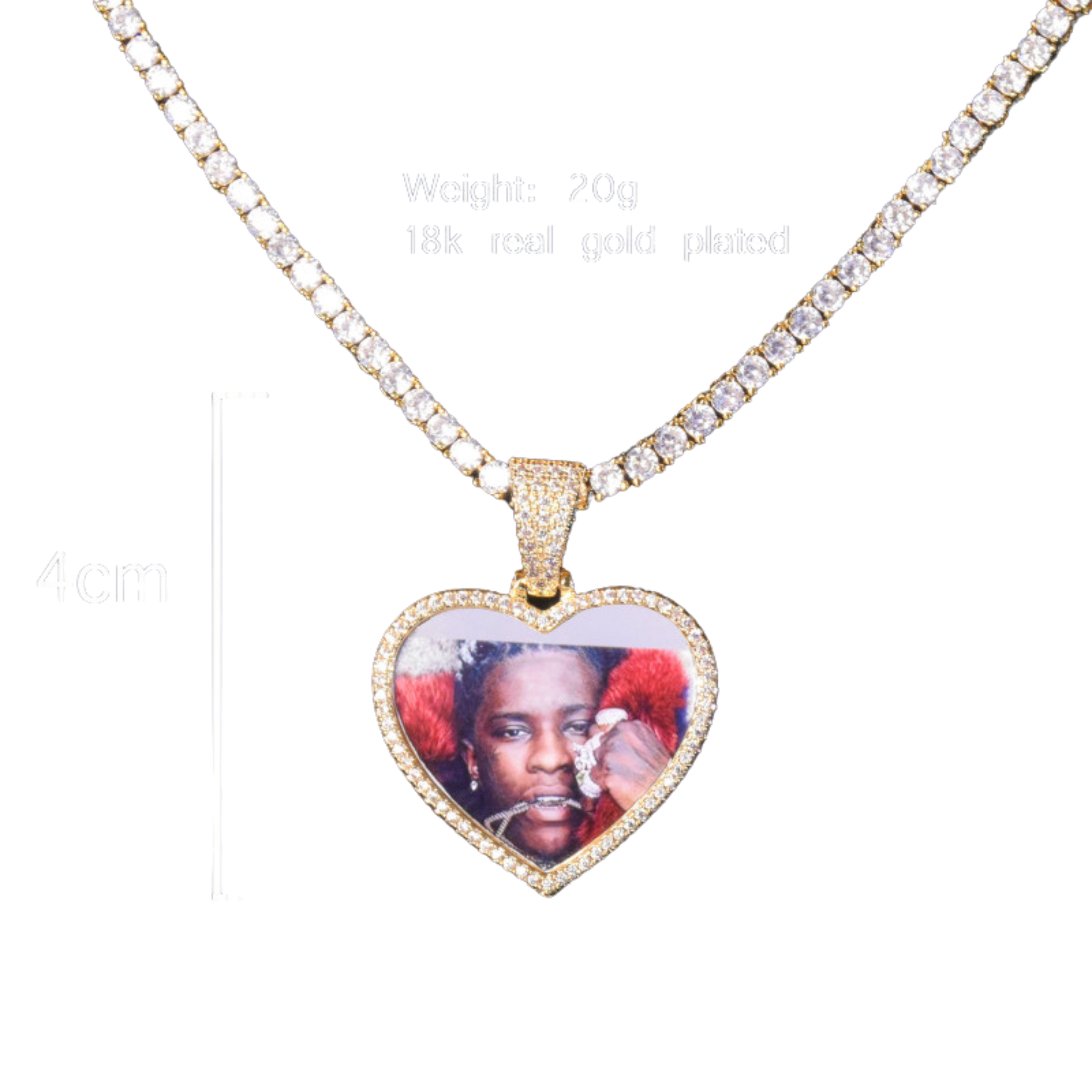 Heart Tennis Bail Solid Back Custom Photo Picture Pendant Necklace