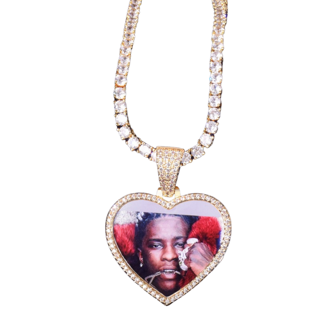 Heart Tennis Bail Solid Back Custom Photo Picture Pendant Necklace