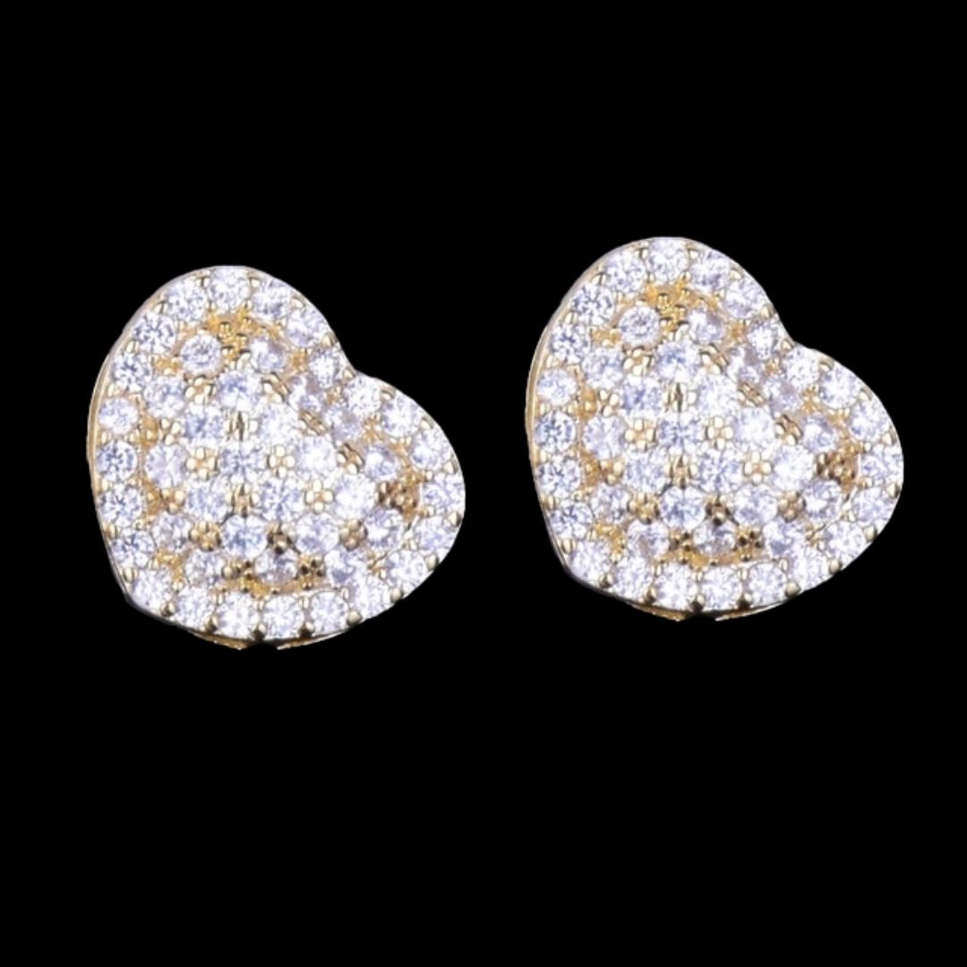 14MM White Gold Lab Made Sapphire Tennis Heart Unisex Iced Out Stud Earrings
