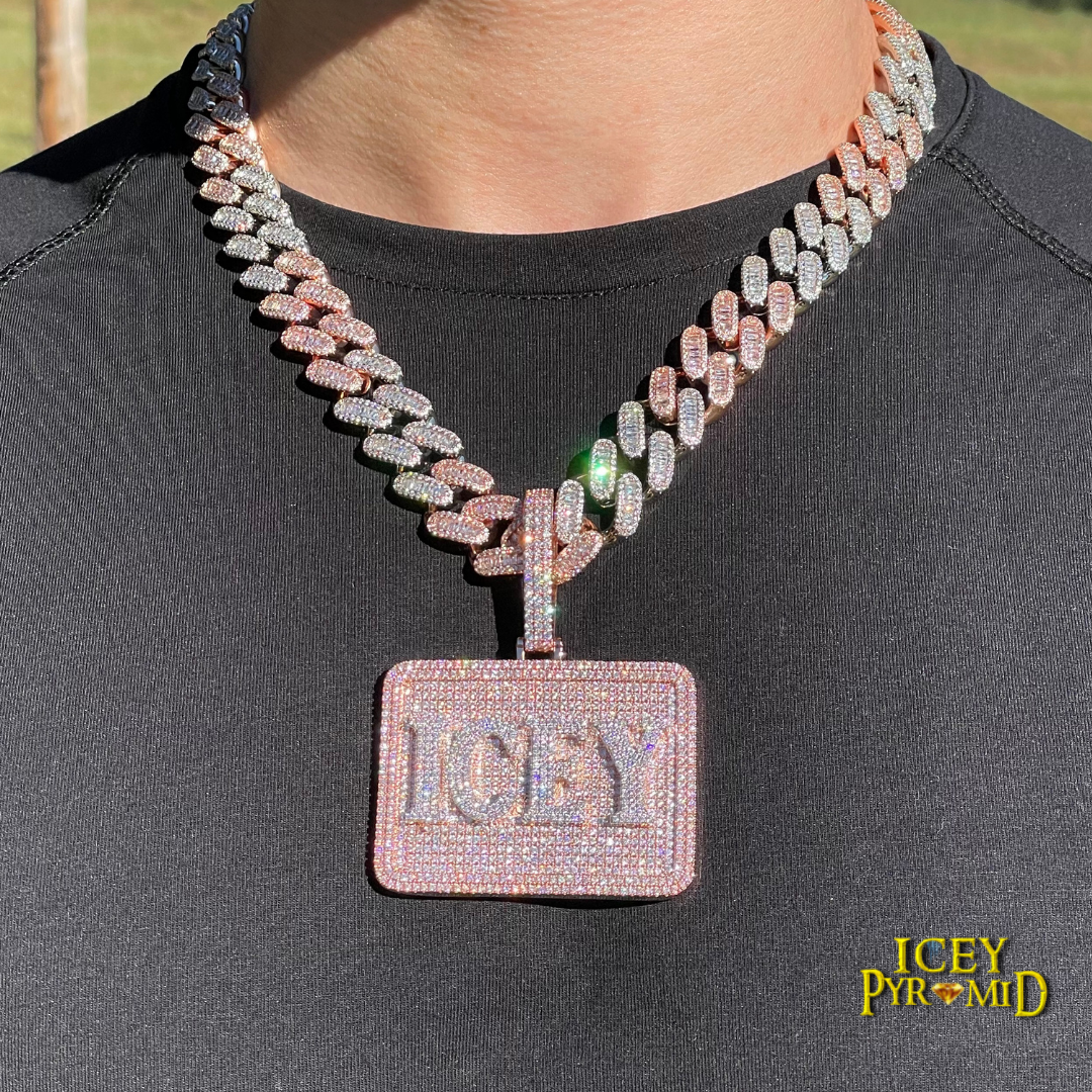 Your Initial or Name on Rectangle Diamond Iced Out Personalized Custom Necklace Pendant