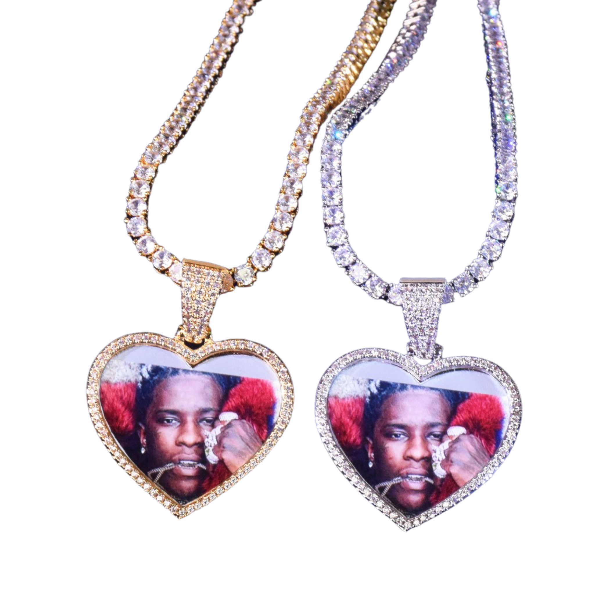 Drip Heart Style Tennis Bail Solid Back Custom Photo Pendant Necklace