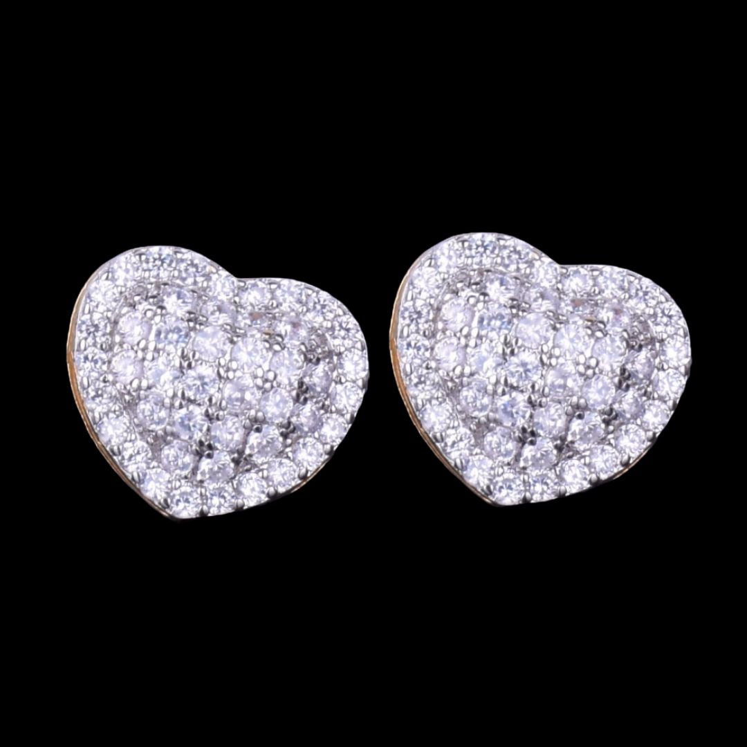 14MM Tennis Heart Iced Out Diamond Stud Earrings