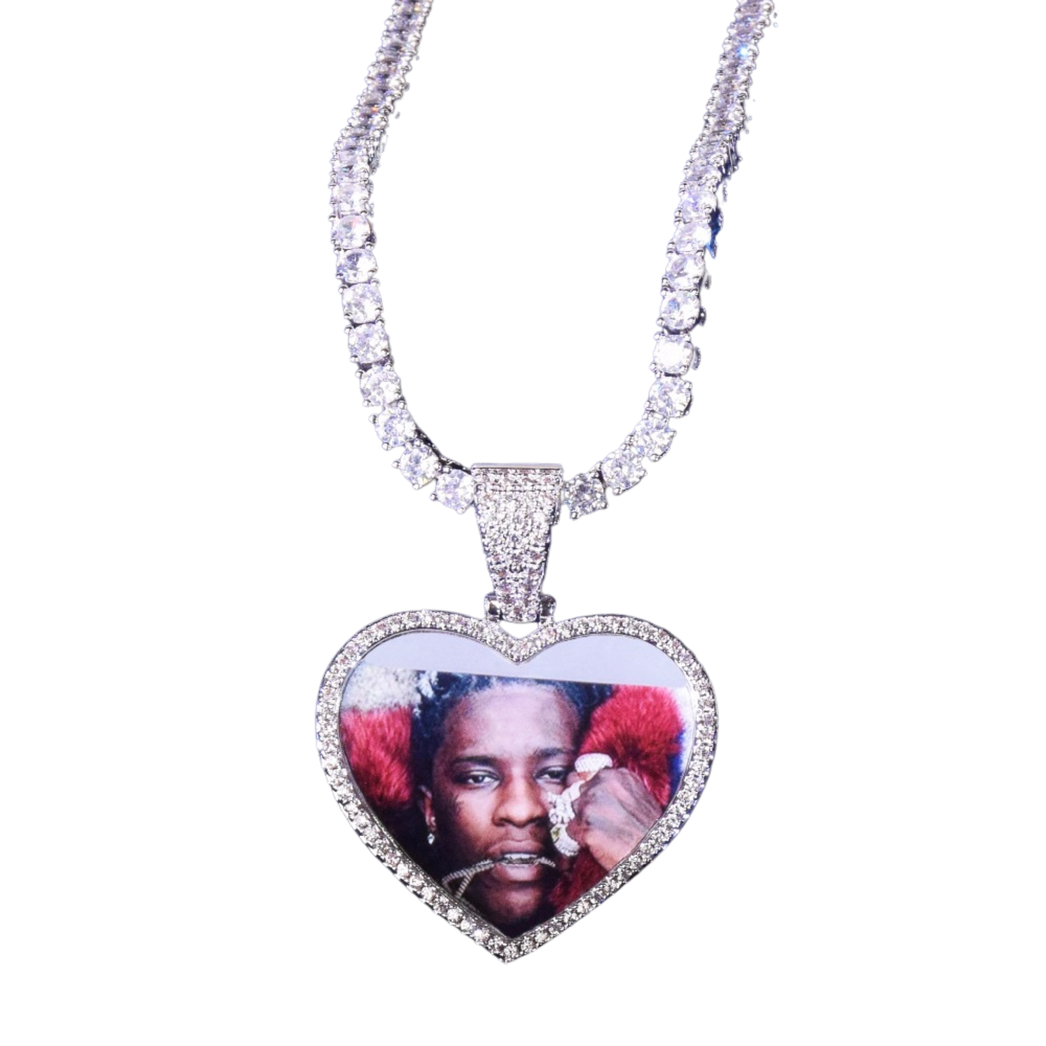 Drip Heart Style Tennis Bail Solid Back Custom Photo Pendant Necklace