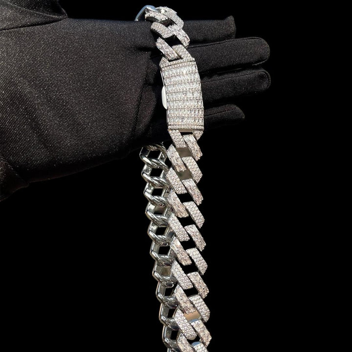 20MM Duo Stones Baguette Clasp Iced Out Diamond Necklace Chain