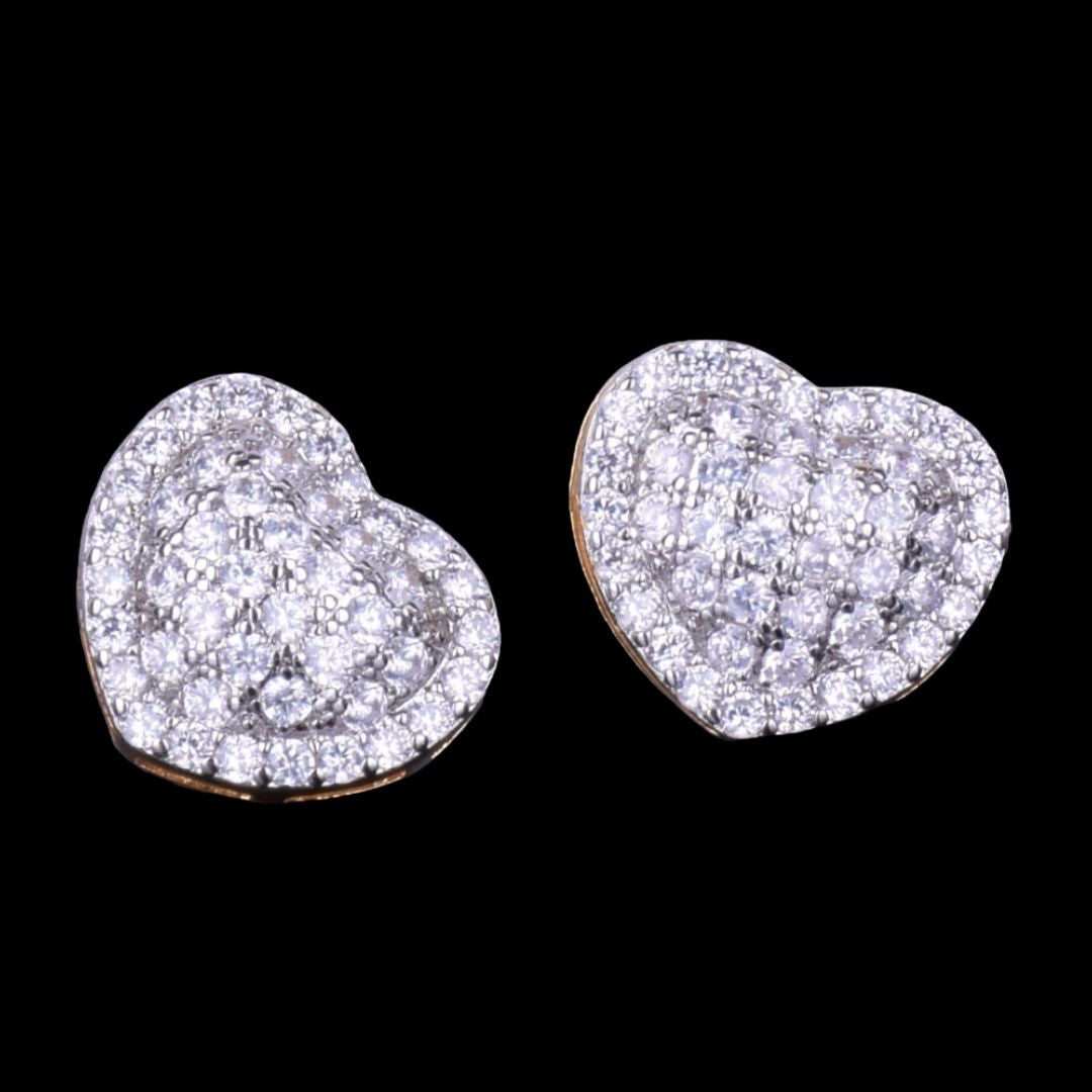 14MM White Gold Lab Made Sapphire Tennis Heart Unisex Iced Out Stud Earrings