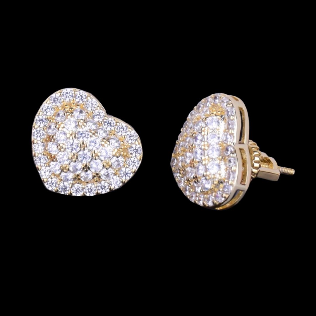 14MM Tennis Heart Iced Out Diamond Stud Earrings