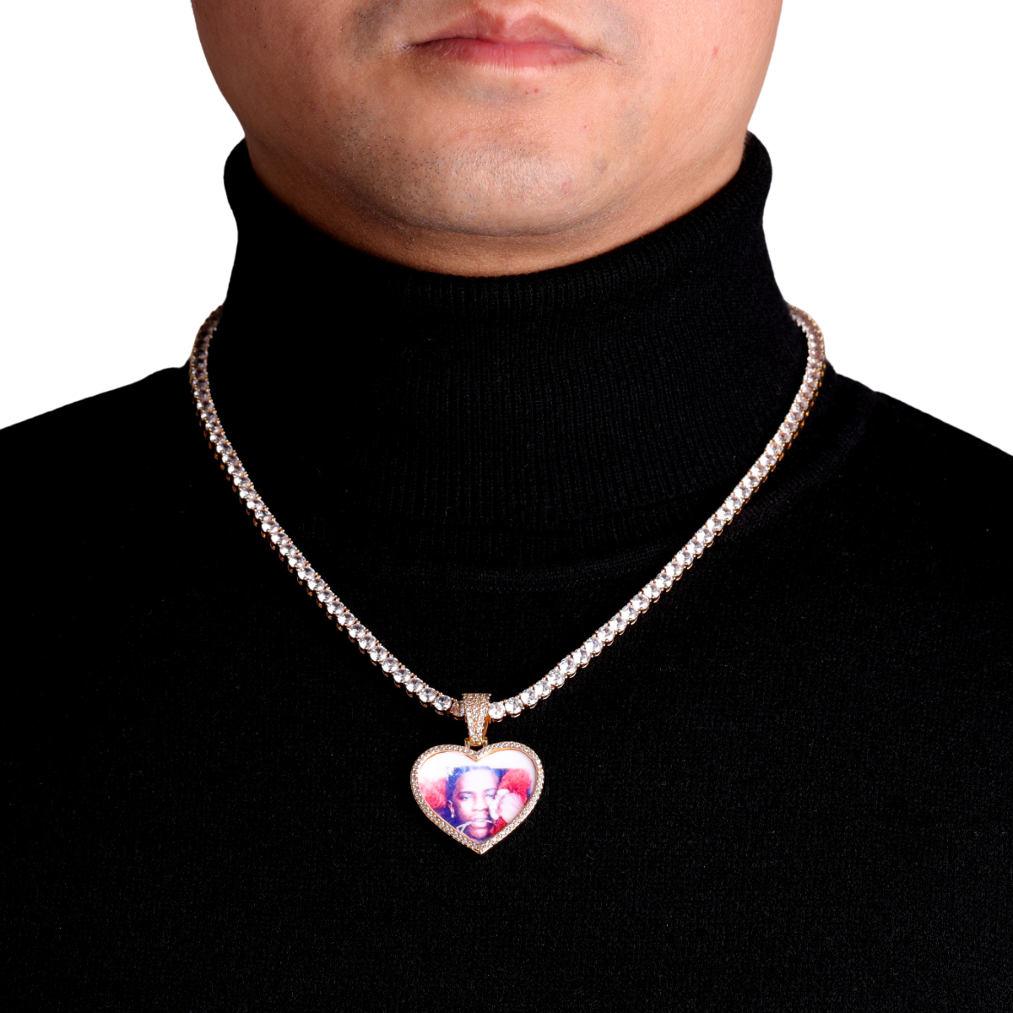 Heart Tennis Bail Solid Back Custom Photo Picture Pendant Necklace