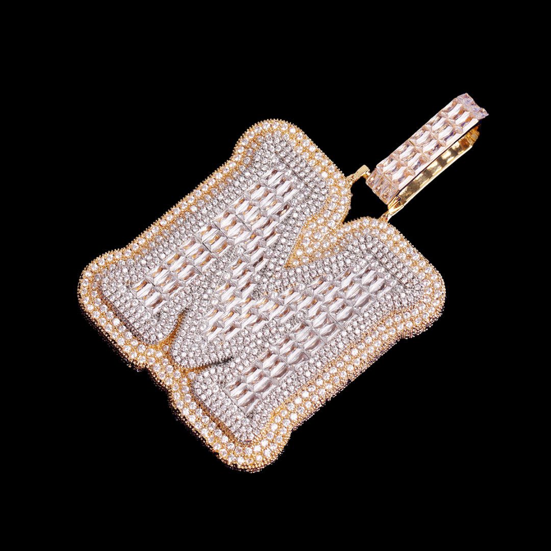 BIG Iced n Diamond Two Layers A~Z Single Baguette Initial Necklace Chain