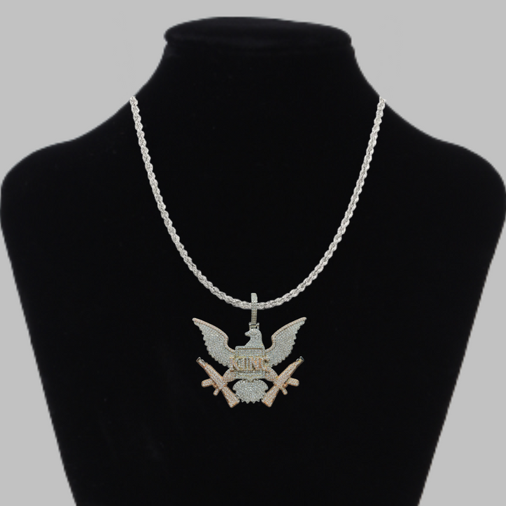 King on Bald Eagle with AKs Iced Out Letter Diamond Pendant Necklace