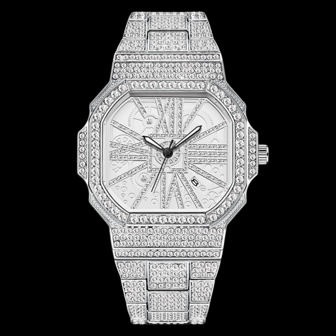 Luxury Design Men's Stainless Steel Iced Out White Gold Watch