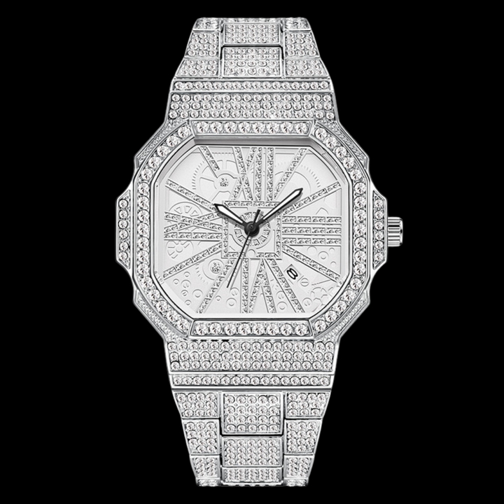 White Gold Stoned Numerals Iced Out Diamond Watch