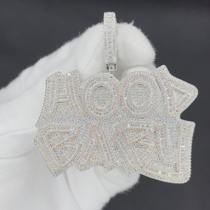 Hood Baby Duo Color Iced Out Letter Diamond Pendant Necklace