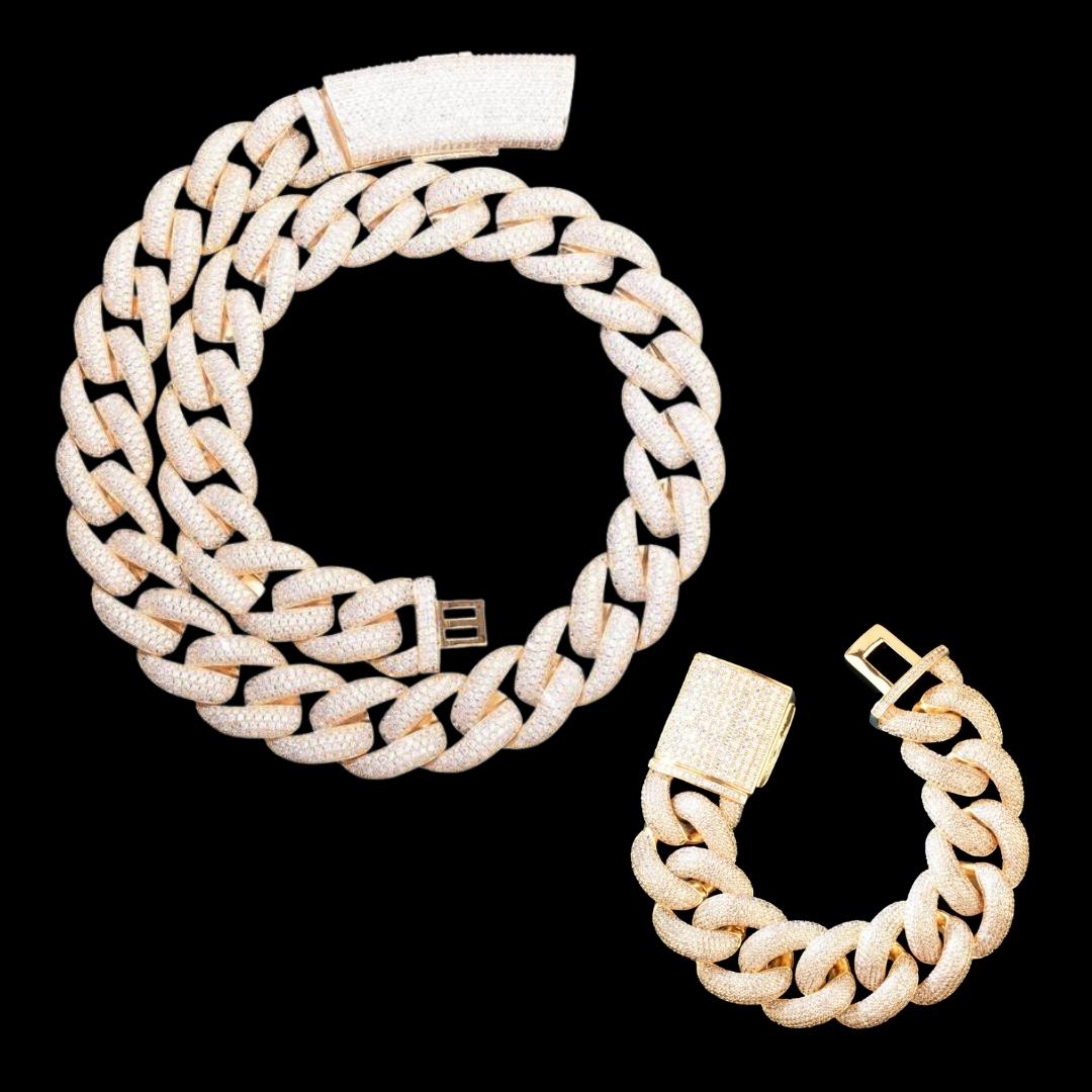 20MM VVS Miami Cuban Iced Out Diamond Necklace Bracelet Set