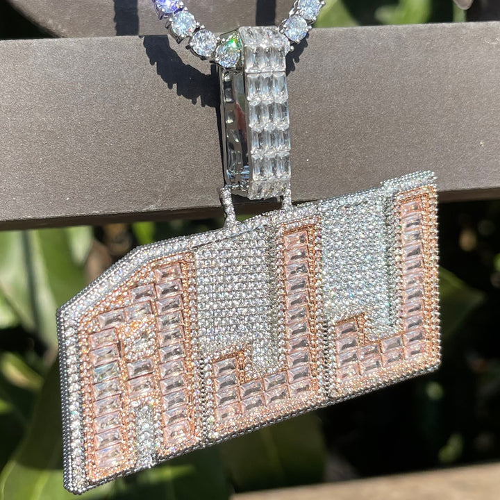 Emerald Cut Baguette Edition Iced Out Personalized Custom Name Necklace Pendant