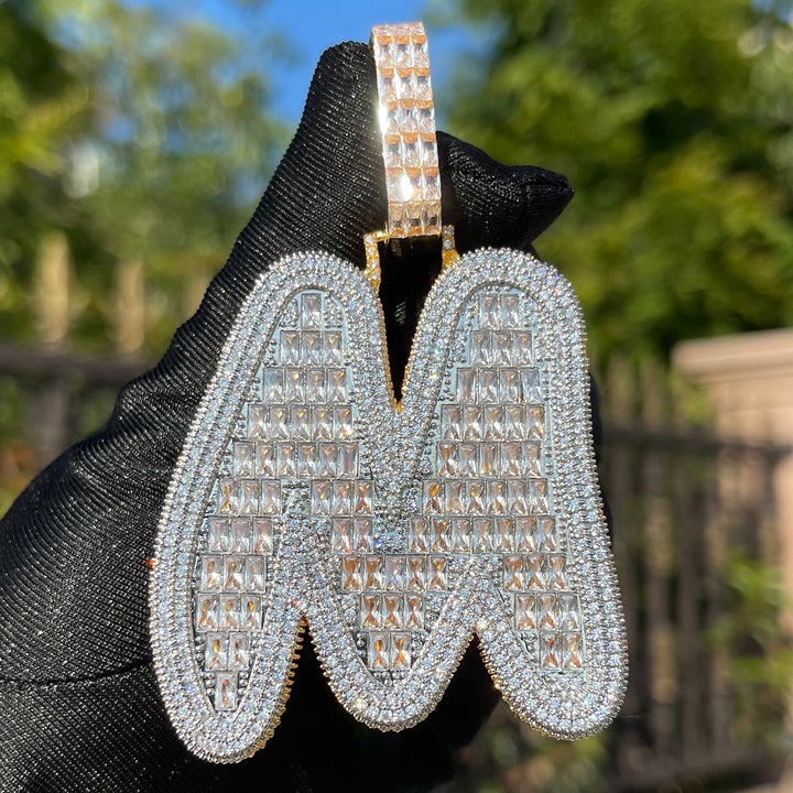 Baguette and Diamond Iced Out Initial Custom Name Necklace Pendant
