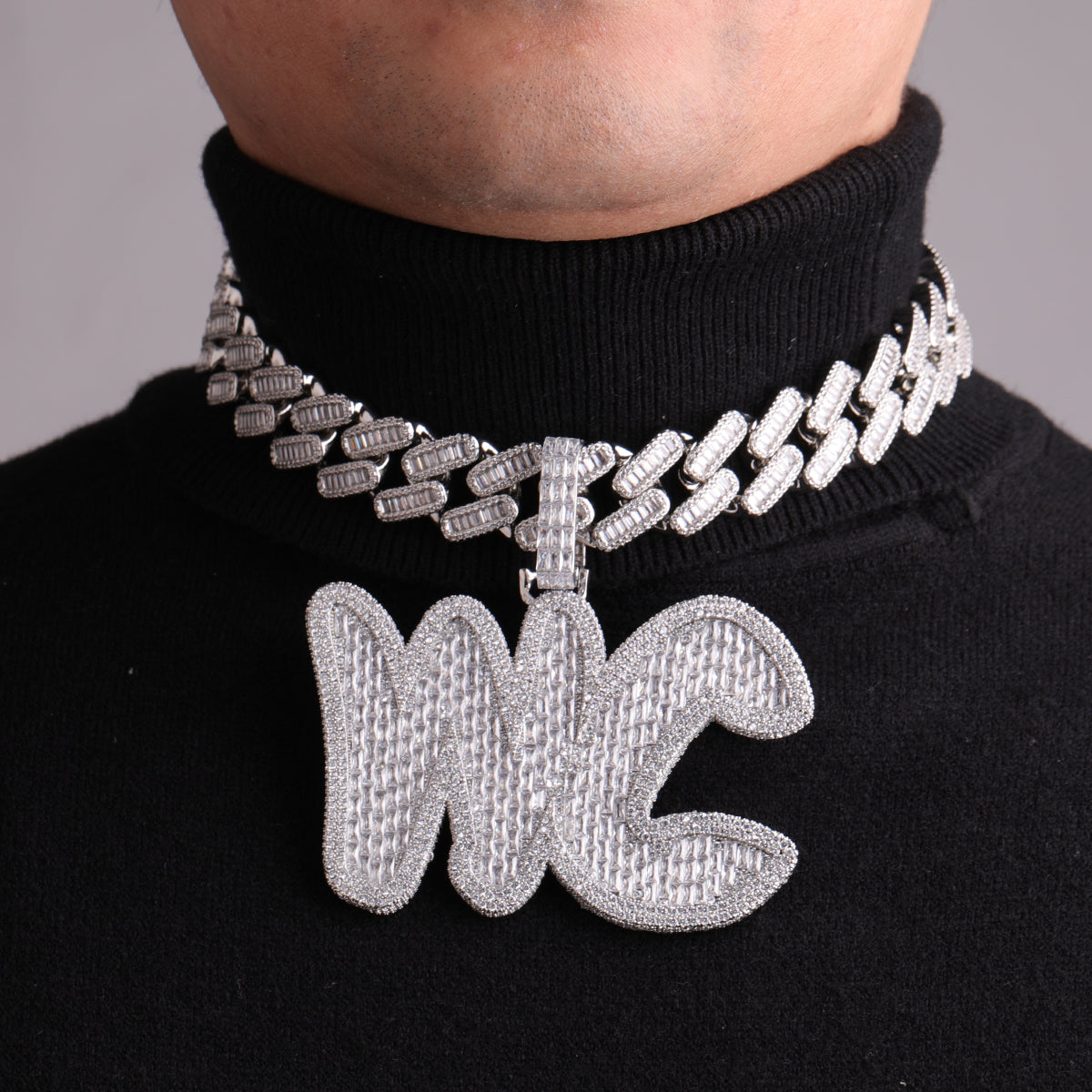 Luxury Personalized Big Baguette Name Letter Iced Out Diamond Custom