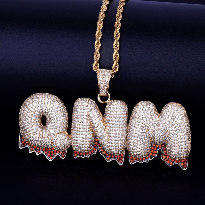 Red Finish Iced Out Personalized Custom Name Necklace Pendant