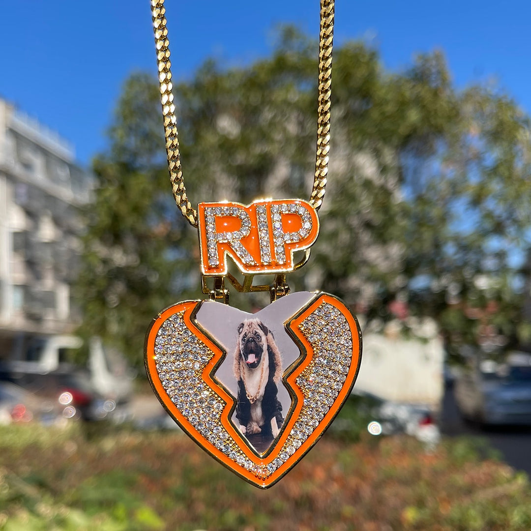 Heart Rip Women Broken Heart RIP Bail Glow In Dark Custom Photo Picture Pendant Neckla ...
