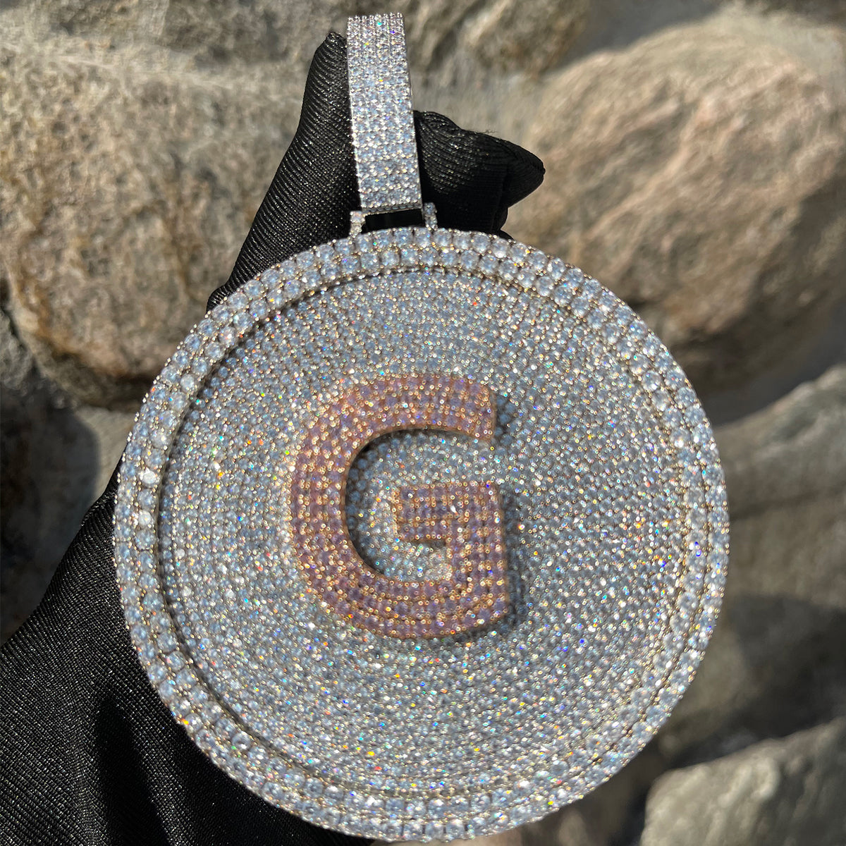 Disc Edition Iced Out Name Plates Personalized Micro Pave Prong Custom Pendant