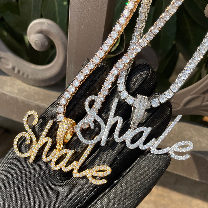 Tiny Cursive Iced Out Personalized Custom Name Necklace Pendant
