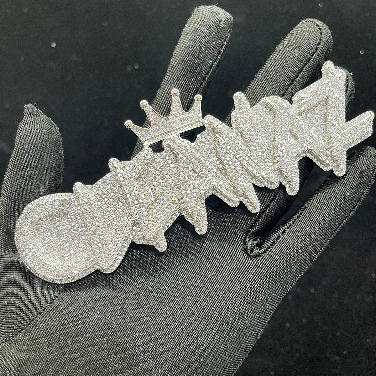 White Gold Edition Crown Bail Rapper Bling Luxury Custom Pendant