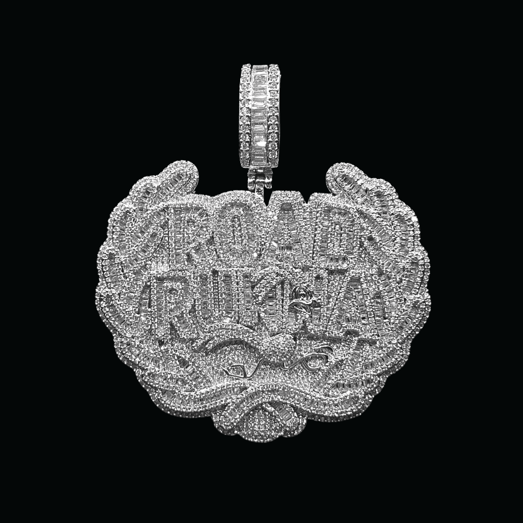 Road Runna Two Tone Badge Iced Out Letter Diamond Pendant