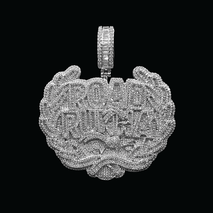 Road Runna Two Tone Badge Iced Out Letter Diamond Pendant Necklace