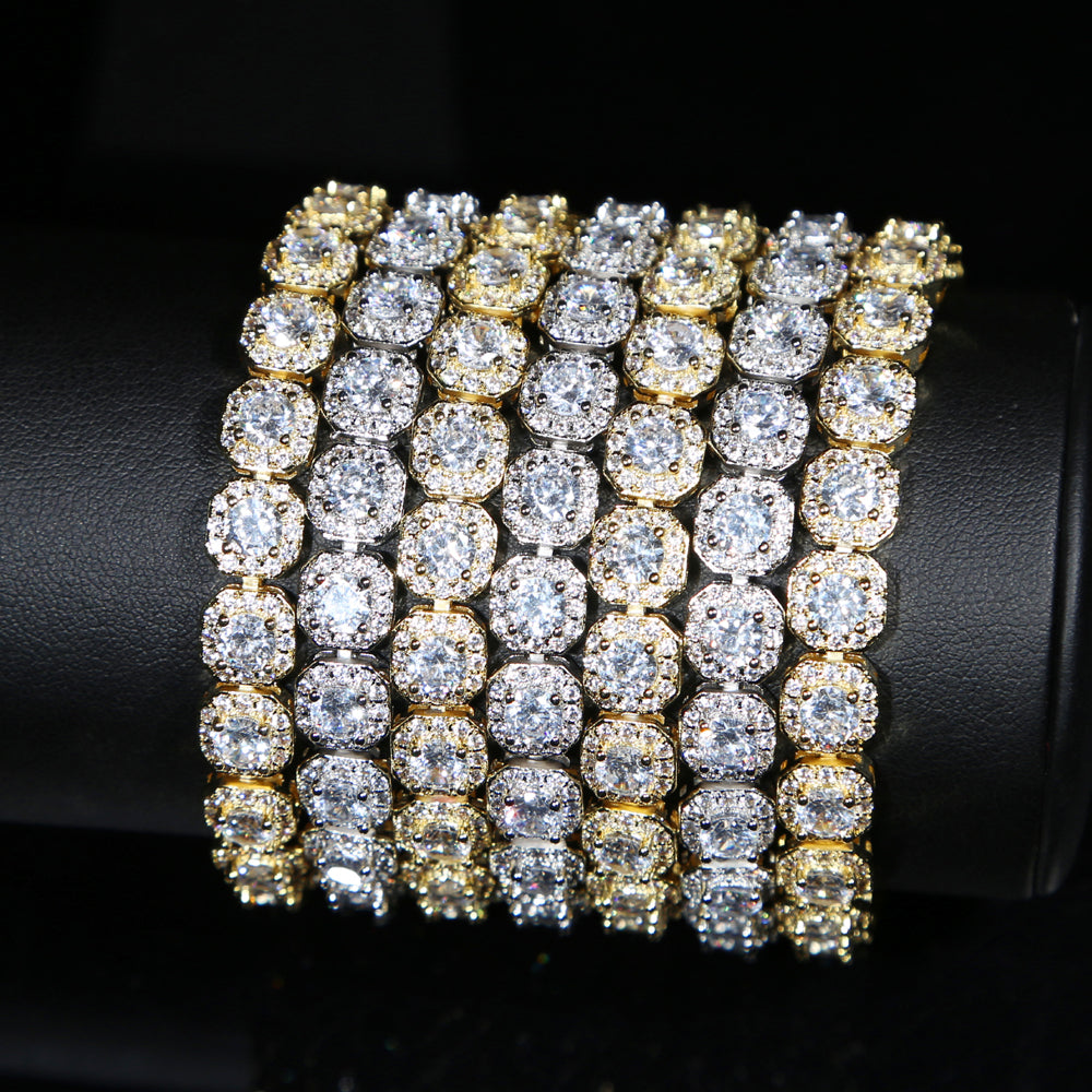 8MM Iced Out Tennis Chain Bangle Square Charm Bracelet