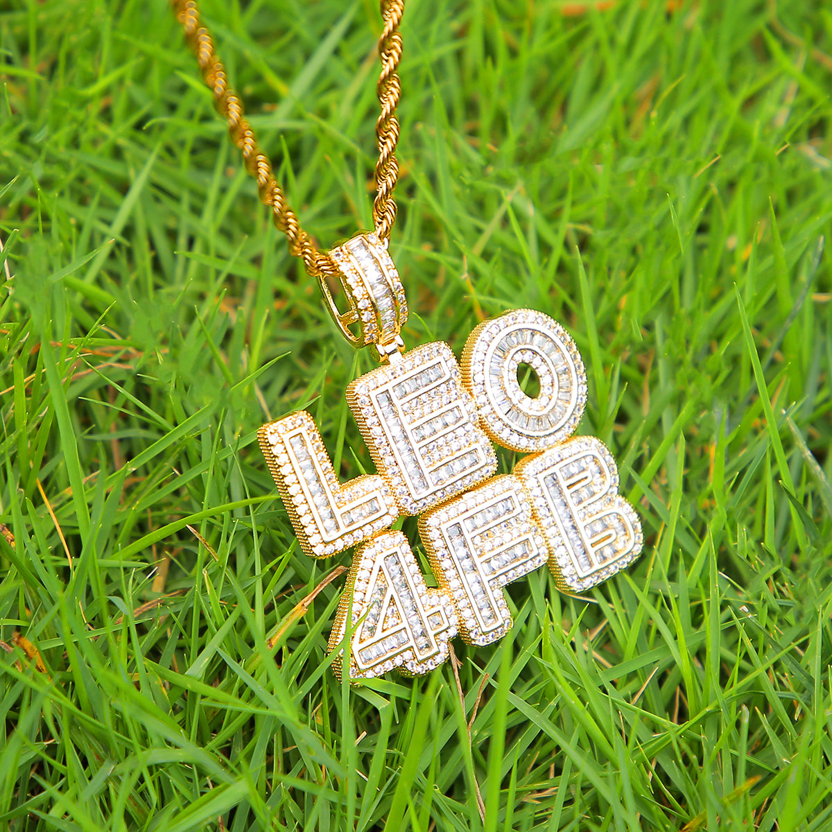 Baguette & Iced Out Duo Design Personalized Custom Name Pendant