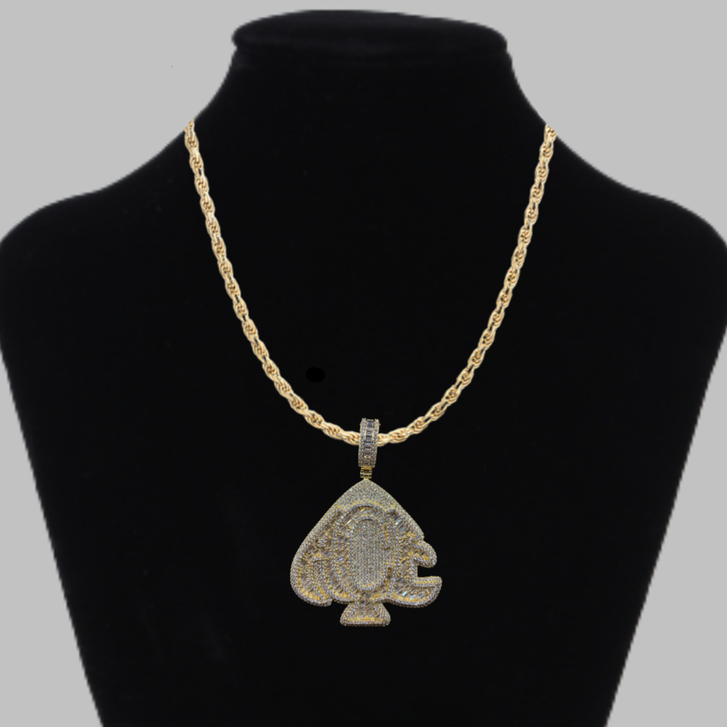 Bling Heart ACE of Spades Iced Out Pendant