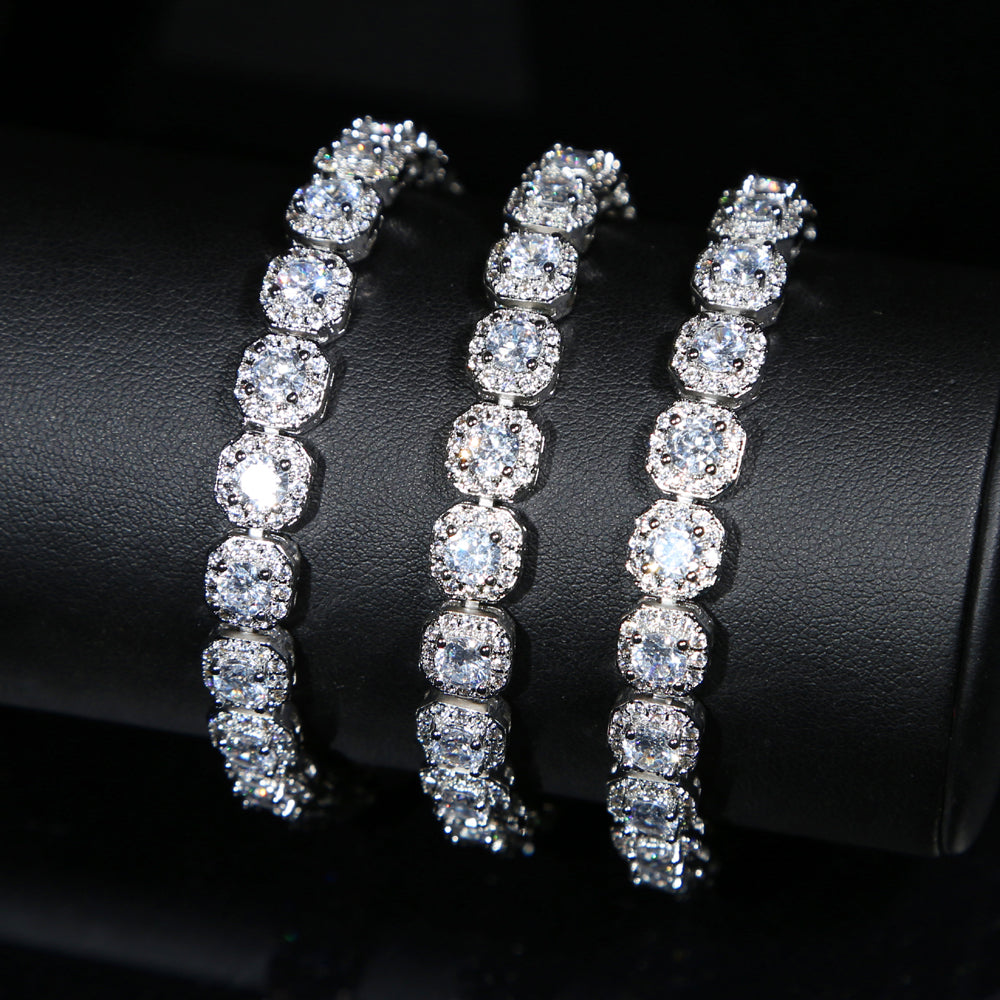 8MM Iced Out Tennis Chain Bangle Square Charm Bracelet