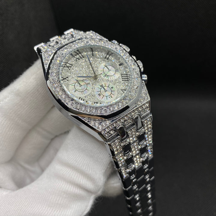 Chronograph Roman Numerals Iced Out Diamond Watch
