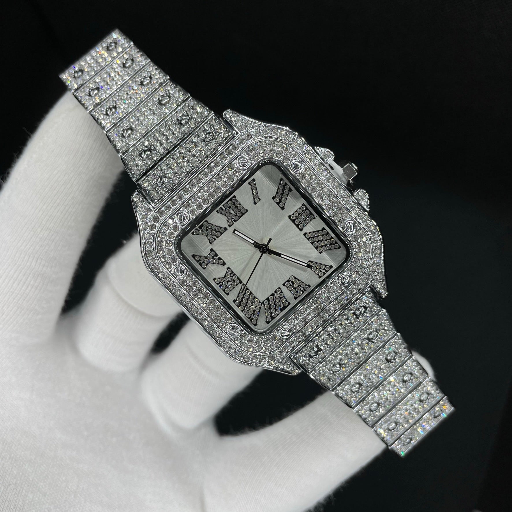 Luxury Iced Out Square Body White Gold Edition Watch