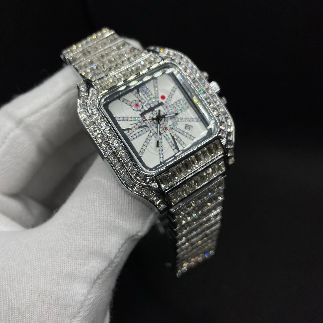 Square Fully Diamond Date Iced Out Diamond Watch