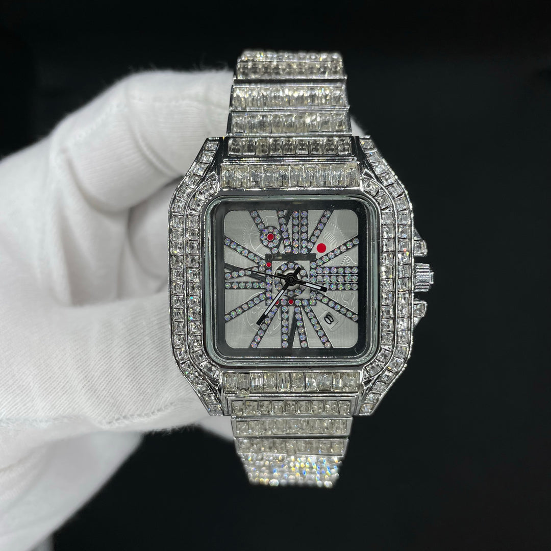 Square Fully Diamond Date Iced Out Diamond Watch