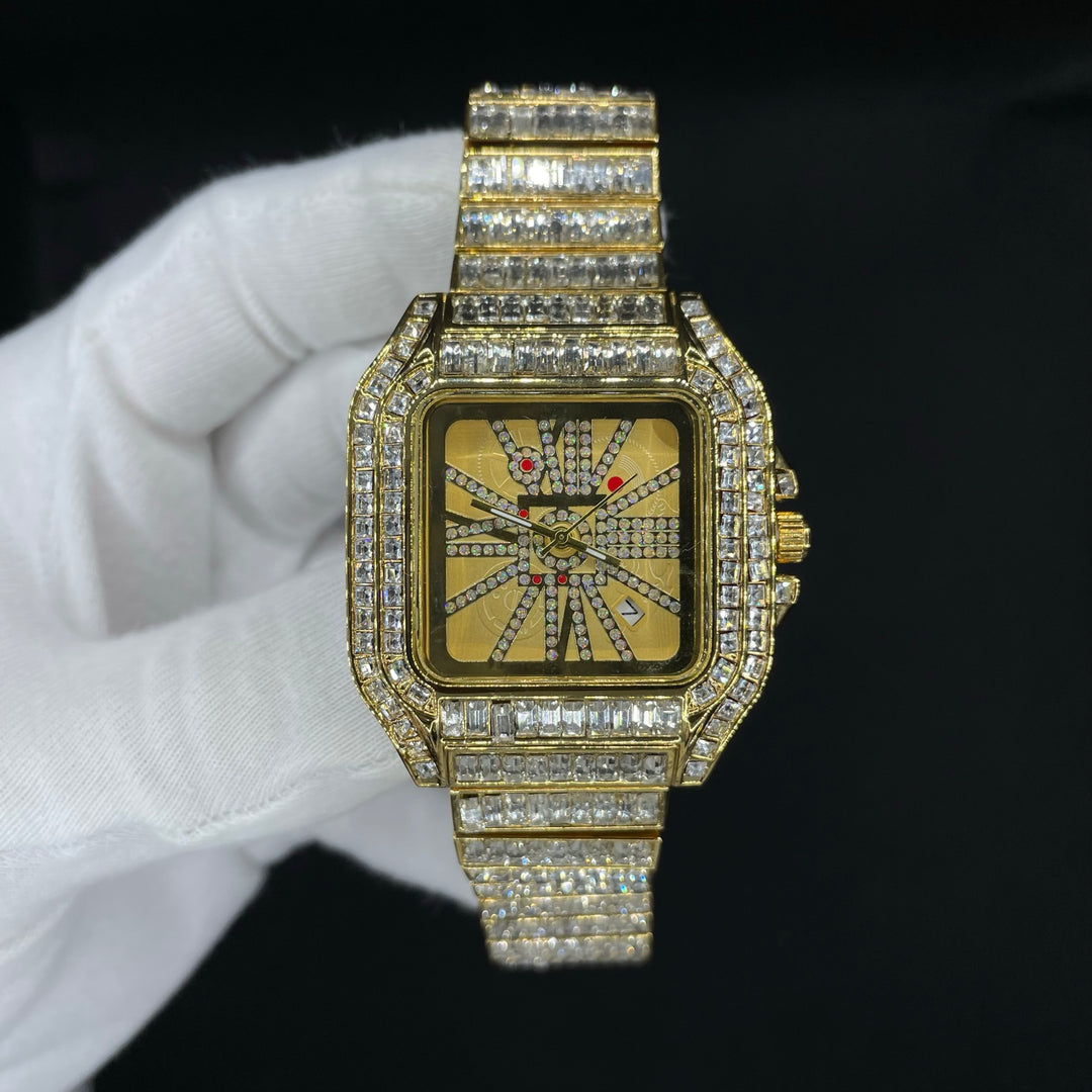 Square Fully Diamond Date Iced Out Diamond Watch