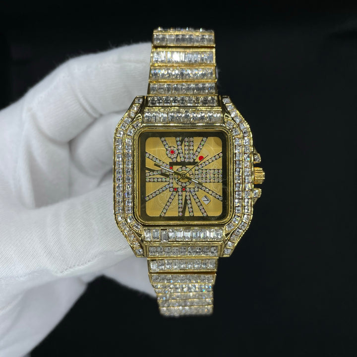 Square Fully Diamond Date Iced Out Diamond Watch